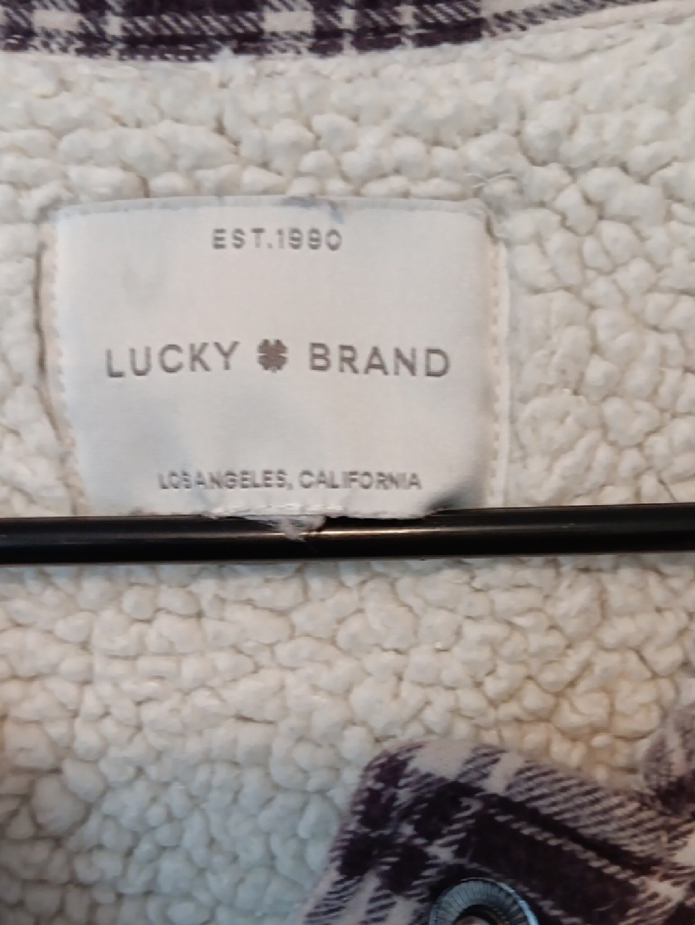 Lucky Brand Sherpa-Lined Plaid Shacket in Off-White & Dark Brown - Picture 3 of 8
